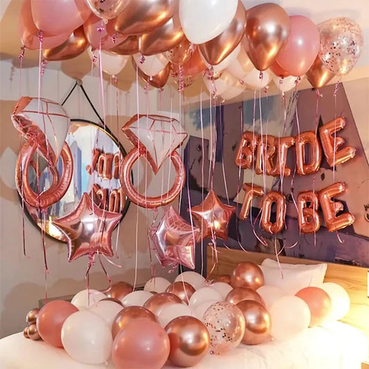 Bride To Be Balloons Set Bachelorette Decoration Rose Gold Diamond Balloon Ring Foil