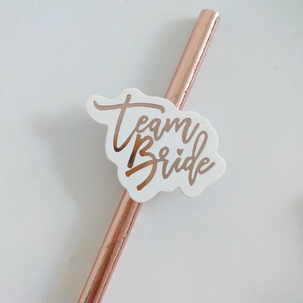 10 piece Team Bride Rose Gold Paper Straw for Bachelorette Party Bridal Decor