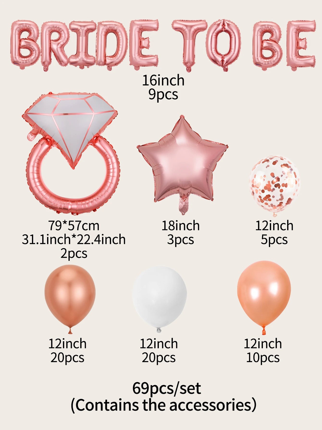 Bride To Be Balloons Set Bachelorette Decoration Rose Gold Diamond Balloon Ring Foil